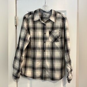 Carhartt Women's Gray Plaid Roll Tab Sleeve Button Down Shirt Size M
